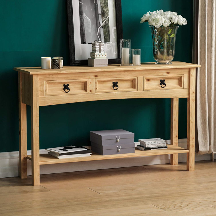 3 shelf wood store console table